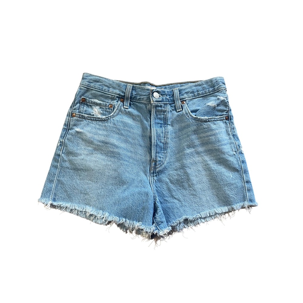 Levis Ribcage Shorts Womens 28 Light Wash High Rise Button Fly Denim 77879